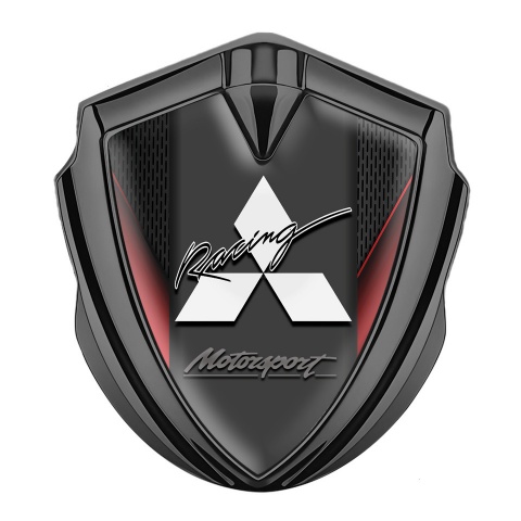 Mitsubishi Emblem Logo Schriftzug Aufkleber Graphit Tonfarbe Schwarz Basis mit Rote Elemente und Weiss logo
