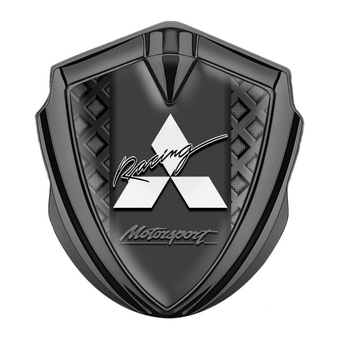 Mitsubishi Emblem Abzeichen selbstklebend Graphit Tonfarbe mit Schwarz Mesh und Graphit Panel Weiss logo