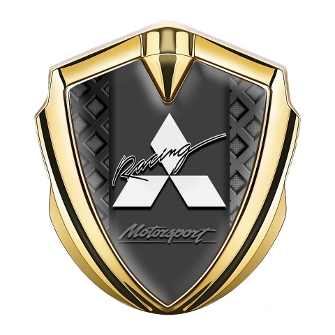 Mitsubishi Emblem Abzeichen selbstklebend Goldtonfarbe mit Schwarz Mesh und Graphit Panel Weiss logo