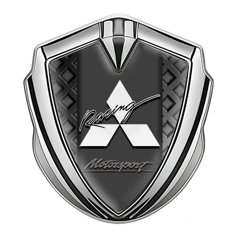 Mitsubishi Emblem Abzeichen selbstklebend Silbertonfarbe mit Schwarz Mesh und Graphit Panel Weiss logo