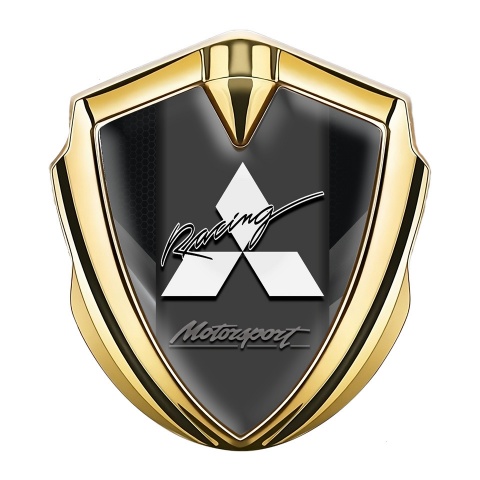 Mitsubishi Emblem Auto Zeichen Goldtonfarbe mit Schwarz Grau Fragmente und Weiss Logo