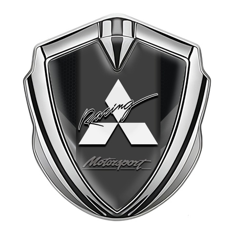 Mitsubishi Emblem Auto Zeichen Silbertonfarbe mit Schwarz Grau Fragmente und Weiss Logo