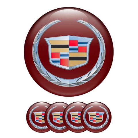 Cadillac Silicone Stickers Wheel Center Cap Dark Red with Wreath Logo