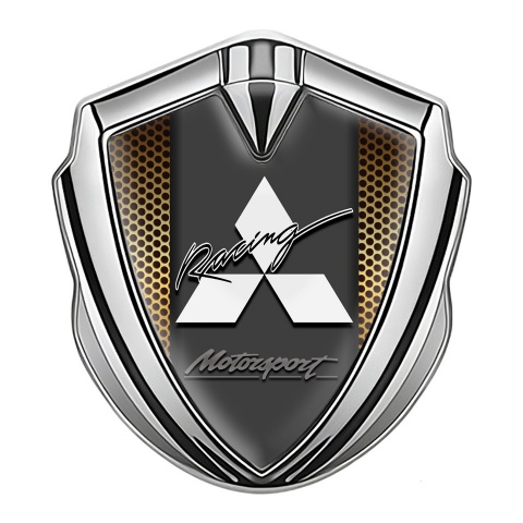 Mitsubishi Emblem Aufkleber Autozubehor Silbertonfarbe mit gelb MeSh und Weiss logo Recing Motiv