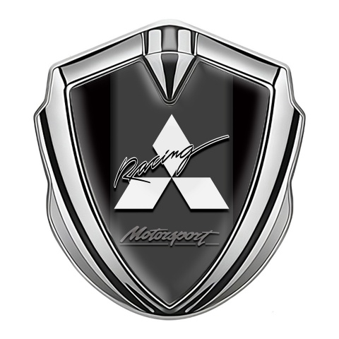 Mitsubishi Emblem Abzeichen Silbertonfarbe mit Schwarz Basis und Weiss Logo Racing Motiv