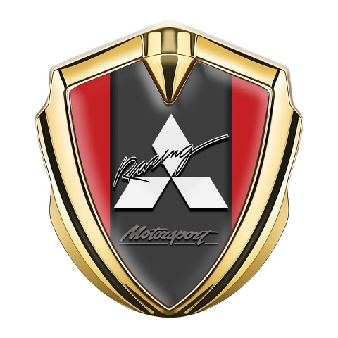 Mitsubishi Emblem Abzeichen selbstklebend Goldtonfarbe mit Rote Hintergrund und Weiss basis