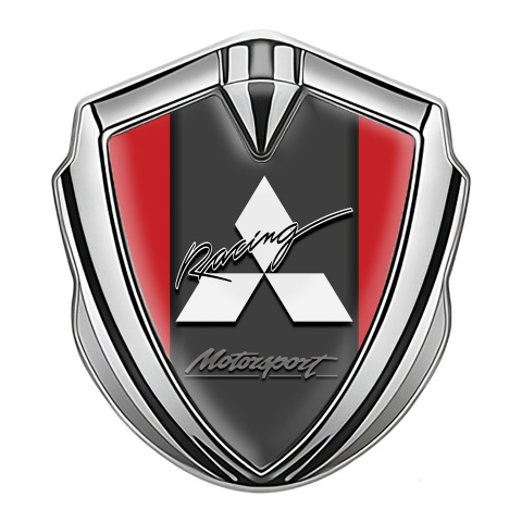 Mitsubishi Emblem Abzeichen selbstklebend Silbertonfarbe mit Rote Hintergrund und Weiss basis