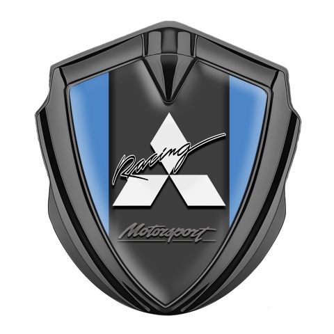 Mitsubishi Selbstklebendes Metallaufkleber Emblem Graphit Tonfarbe mit Blau Hintergrund und racing Logo Auflage