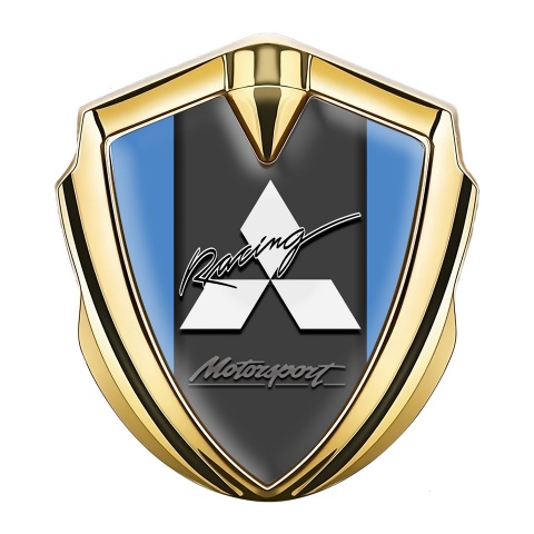 Mitsubishi Selbstklebendes Metallaufkleber Emblem Goldtonfarbe mit Blau Hintergrund und racing Logo Auflage