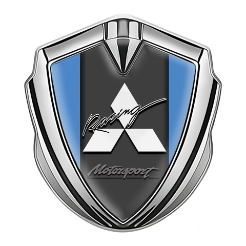 Mitsubishi Selbstklebendes Metallaufkleber Emblem Silbertonfarbe mit Blau Hintergrund und racing Logo Auflage