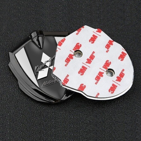 Mitsubishi Emblem Logo Schriftzug Aufkleber Graphit Tonfarbe mit Grau Basis und Racing Logo design