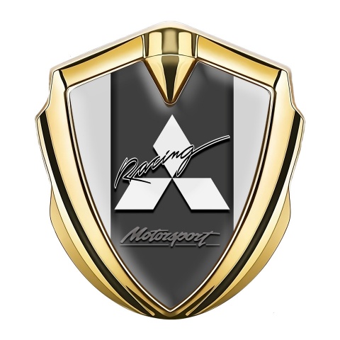 Mitsubishi Emblem Logo Schriftzug Aufkleber Goldtonfarbe mit Grau Basis und Racing Logo design