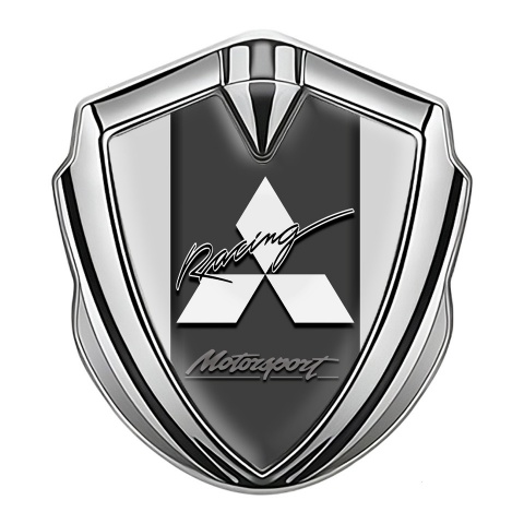 Mitsubishi Emblem Logo Schriftzug Aufkleber Silbertonfarbe mit Grau Basis und Racing Logo design