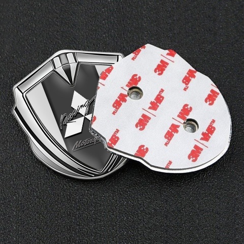 Mitsubishi Emblem Logo Schriftzug Aufkleber Silbertonfarbe mit Grau Basis und Racing Logo design