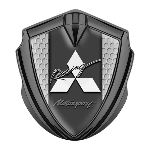 Mitsubishi Emblem Abzeichen Graphit Tonfarbe mit Wabeneffekt Basis und Graphit Racing Logo