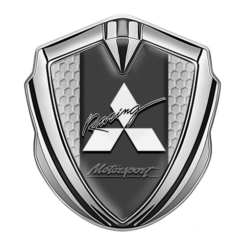 Mitsubishi Emblem Abzeichen Silbertonfarbe mit Wabeneffekt Basis und Graphit Racing Logo