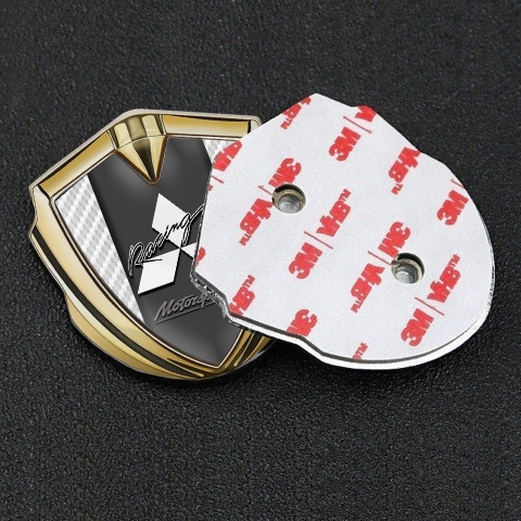 Mitsubishi Abzeichen selbstklebend Goldtonfarbe Weiss Carbon und Graphit Racing Logo