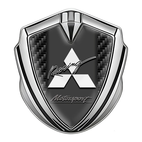 Mitsubishi Emblem Auto Zeichen Silbertonfarbe mit Schwarz Carbon Weiss logo Stil
