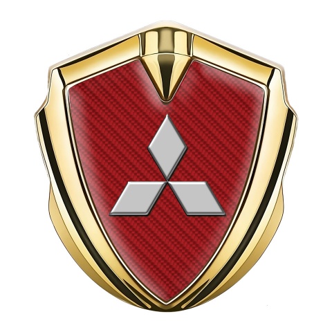 Mitsubishi Selbstklebendes Metallaufkleber Emblem Goldtonfarbe Rote Kohlenstoff Grau Logo Stil