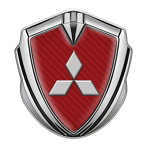 Mitsubishi Selbstklebendes Metallaufkleber Emblem Silbertonfarbe Rote Kohlenstoff Grau Logo Stil