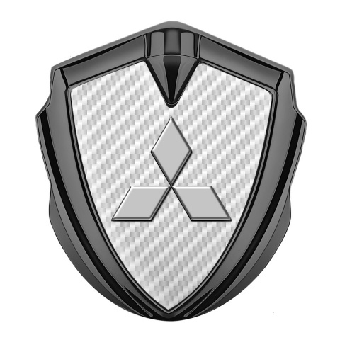Mitsubishi Emblem Logo Schriftzug Aufkleber Graphit Tonfarbe mit Weiss carbon Grau logo Stil