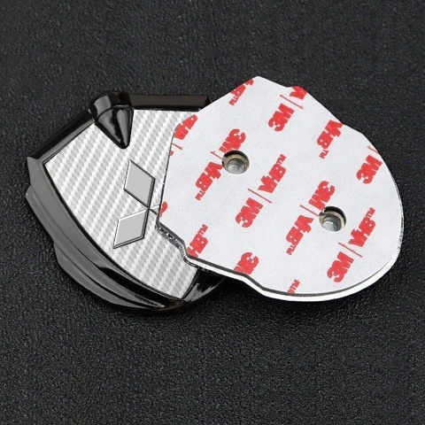 Mitsubishi Emblem Logo Schriftzug Aufkleber Graphit Tonfarbe mit Weiss carbon Grau logo Stil