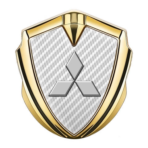 Mitsubishi Emblem Logo Schriftzug Aufkleber Goldtonfarbe mit Weiss carbon Grau logo Stil