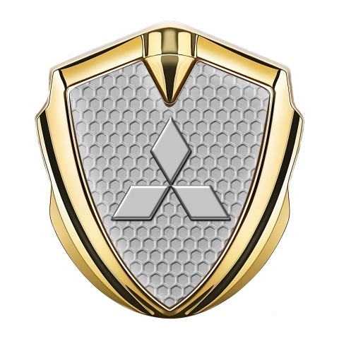 Mitsubishi Seitenflugel Emblem Aufkleber Goldtonfarbe Wabeneffekt Basis und Grau logo stil
