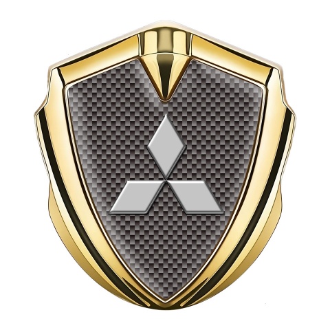 Mitsubishi Seitenflugel Emblem Aufkleber Goldtonfarbe mit Braun Carbon und Grau Logo