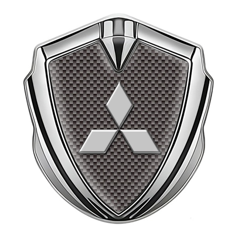 Mitsubishi Seitenflugel Emblem Aufkleber Silbertonfarbe mit Braun Carbon und Grau Logo