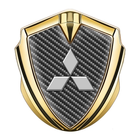 Mitsubishi Emblem Auto Zeichen Goldtonfarbe mit dunkles Kohlenstoff Basis und Grau Logo