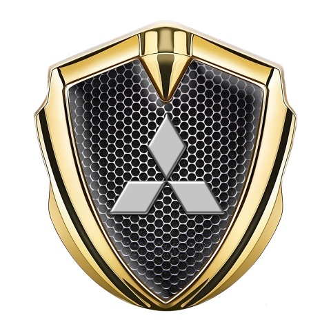 Mitsubishi Selbstklebendes Metallaufkleber Emblem Goldtonfarbe Perforierter Stahl Effekt
