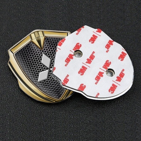 Mitsubishi Selbstklebendes Metallaufkleber Emblem Goldtonfarbe Perforierter Stahl Effekt