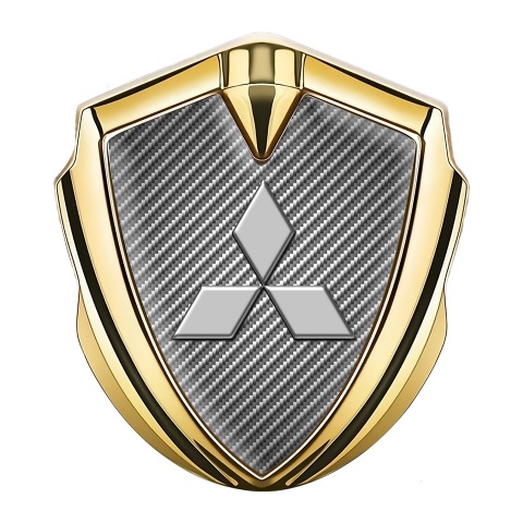Mitsubishi Emblem Logo Schriftzug Aufkleber Goldtonfarbe Hell Carbon Version