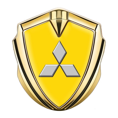 Mitsubishi Seitenflugel Emblem Aufkleber Goldtonfarbe mit Gelb Fundament und Klassisch Logo
