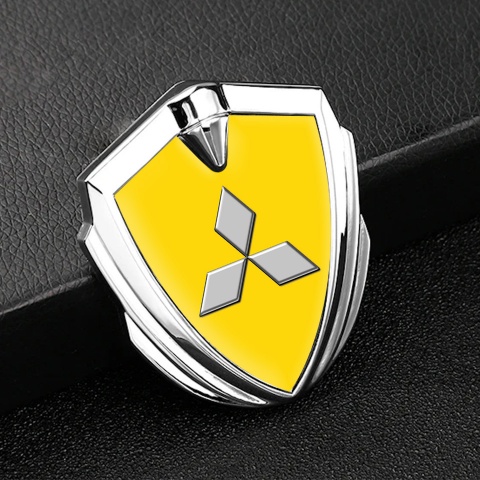 Mitsubishi Seitenflugel Emblem Aufkleber Silbertonfarbe mit Gelb Fundament und Klassisch Logo