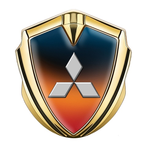 Mitsubishi Emblem Aufkleber Autozubehor Goldtonfarbe mit Orange Blau Basis und Grau logo