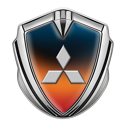 Mitsubishi Emblem Aufkleber Autozubehor Silbertonfarbe mit Orange Blau Basis und Grau logo