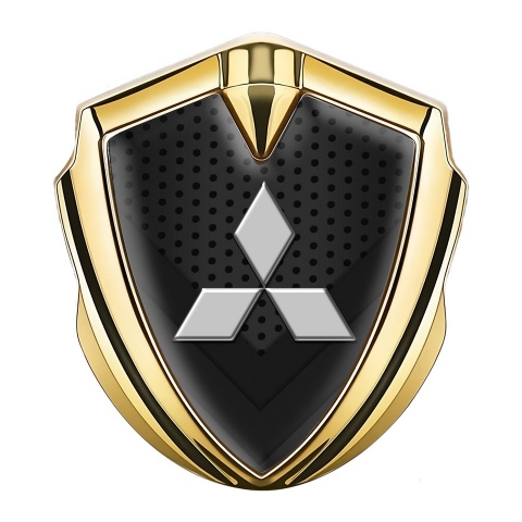 Mitsubishi Emblem Logo Schriftzug Aufkleber Goldtonfarbe Schwarz Elemente Basis und Grau Logo