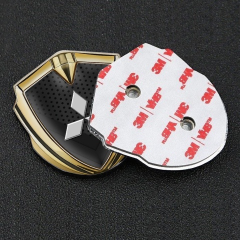 Mitsubishi Emblem Logo Schriftzug Aufkleber Goldtonfarbe Schwarz Elemente Basis und Grau Logo