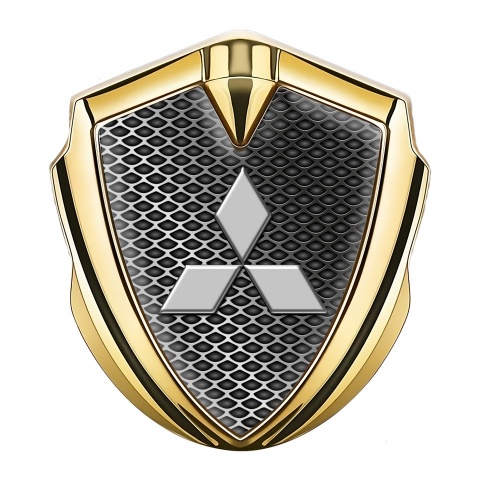 Mitsubishi Seitenflugel Emblem Aufkleber Goldtonfarbe mit Industrienetz Design und Grau Logo
