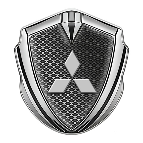 Mitsubishi Seitenflugel Emblem Aufkleber Silbertonfarbe mit Industrienetz Design und Grau Logo