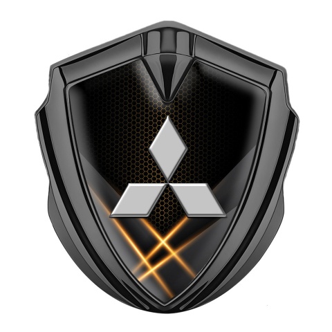 Mitsubishi Emblem Abzeichen Graphit Tonfarbe Schwarz Basis mit Orange Lichter Effekt
