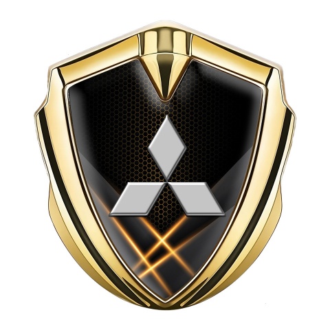 Mitsubishi Emblem Abzeichen Goldtonfarbe Schwarz Basis mit Orange Lichter Effekt
