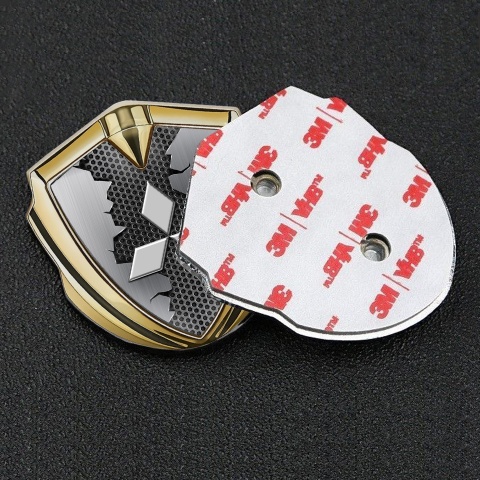 Mitsubishi Emblem Abzeichen selbstklebend Goldtonfarbe mit Zerrissenes Metall Effekt Design