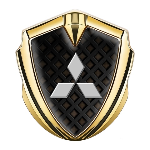 Mitsubishi Emblem Auto Zeichen Goldtonfarbe mit Schwarz Gitter Basis Grau Logo
