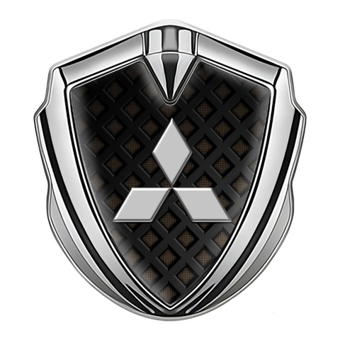 Mitsubishi Emblem Auto Zeichen Silbertonfarbe mit Schwarz Gitter Basis Grau Logo