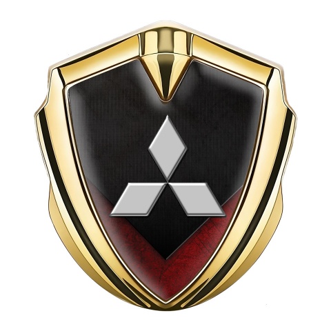 Mitsubishi Seitenflugel Emblem Aufkleber Goldtonfarbe mit Schwarz Rote Textur und Grau Logo