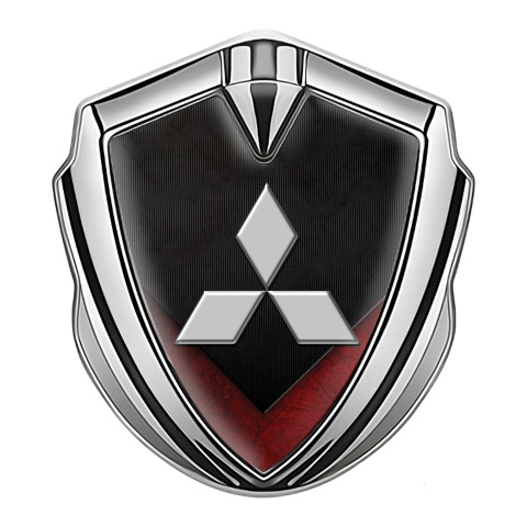 Mitsubishi Seitenflugel Emblem Aufkleber Silbertonfarbe mit Schwarz Rote Textur und Grau Logo