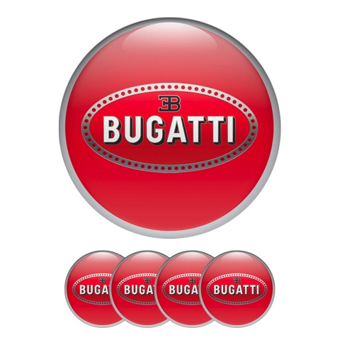 Bugatti Silicone Stickers Wheel Center Cap Red with 3D Logo Ring